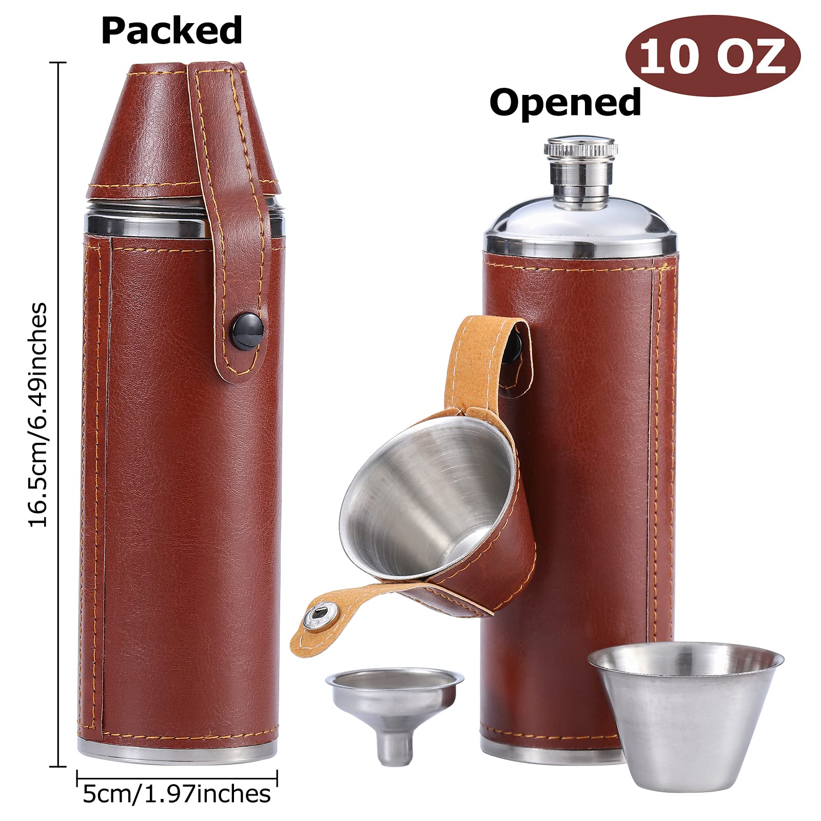 Amazon.com | GENNISSY 10oz Brown Leather Whiskey Hip Flask